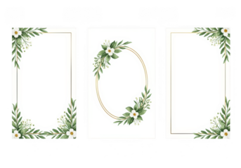Elegant floral wreath and corner accents for invitations or stationery isolated on transparent background