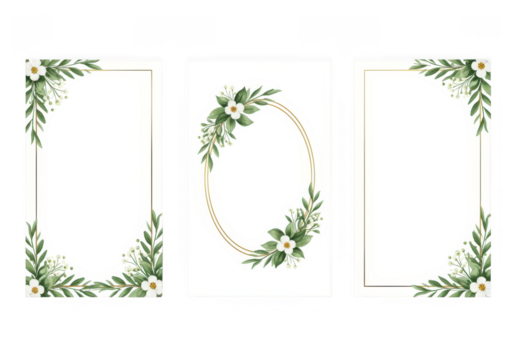 Elegant floral wreath and corner accents for invitations or stationery isolated on transparent background