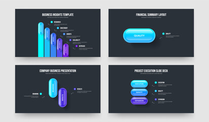 Project Briefing Five One Two Three Step Infographic Slideshow Design Vector Illustration Set. Market Growth 5 1 2 3 Element Diagram Slide Template Bundle.