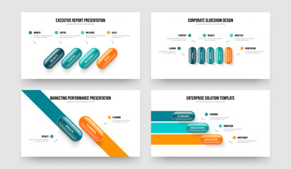 Service Performance 4 5 2 3 Element Infographic Presentation Template Collection. Digital Launch Four Five Two Three Step Diagram Slideshow Design Vector Illustration Bundle.