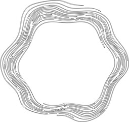 Wavy circular frame integrating organic flow with rhythmic line-based contour structure.