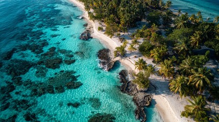 Aerial view of a beautiful beach with blue sea water