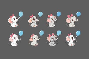 A vibrant collection of elephant icons in a colorful outline style, featuring various poses and designs &mdash; modern, playful, and decorative vector illustrations.