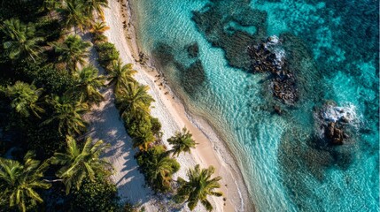 Aerial view of a beautiful beach with crystal clear waters