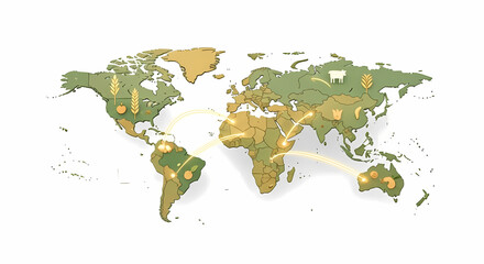 Global distribution of resources and interconnectedness visualized on a world map with pathways