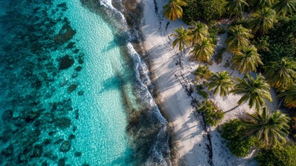 Aerial view of a beautiful beach with blue sea water