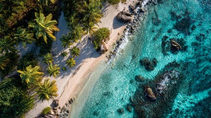 Aerial view of a beautiful beach with crystal clear waters