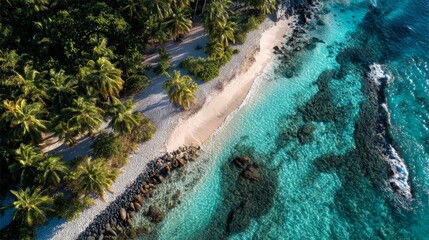 Aerial view of a beautiful beach with blue sea water