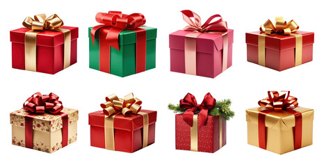 Fototapeta na wymiar PNG Colorful festive gift boxes, element set on transparent background