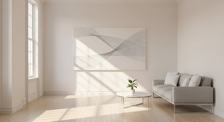 Serene modern living room sanctuary with neutral tones and natural light