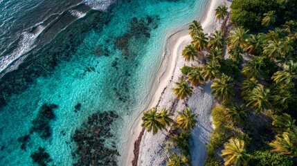 Aerial view of a beautiful beach with crystal clear waters