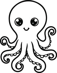 Cute baby octopus outline, simple black line drawing on white background, minimal vector for kids illustration 3.
