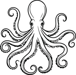 Minimalist octopus line art, single continuous stroke, clean black outlines on white background, vector style illustration 3