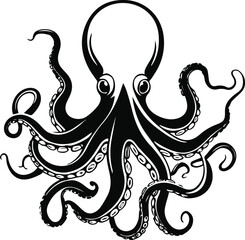  Minimalist octopus line art, single continuous stroke, clean black outlines on white background, vector style illustration