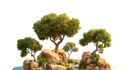 Idyllic island oasis with lush trees secluded location nature scene isolated on transparent background