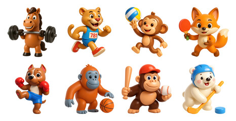Fototapeta premium PNG Playful animals enjoying sports, element set on transparent background