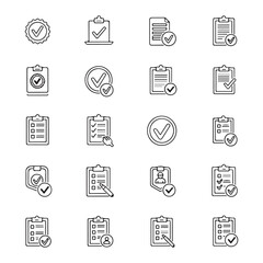 Set of checklist icons and symbols, representing tasks, approval, and confirmation