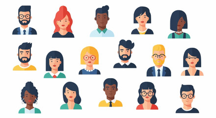 Diverse Group of People Avatars Representing Various Demographics and Professions.