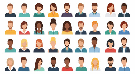 Diverse Collection of People Avatars for User Interface Design.