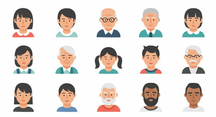 Fototapeta premium Diverse Group of People Avatars Representing Different Ages and Genders.