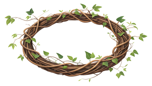 Vine Wreath with Green Leaves Representing Nature, Eco Design, and Decorative Border Concept