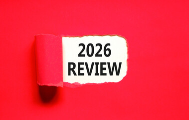 2026 Review symbol. Concept words 2026 Review on beautiful white paper. Beautiful red paper background. Business and 2026 review concept. Copy space.