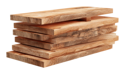 Wood planks stacked for sale warehouse product display isolated on transparent background