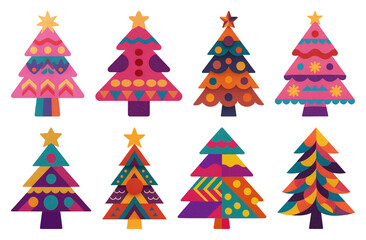 PNG Colorful abstract Christmas trees, element set on transparent background