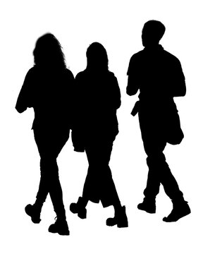 Tennagers walking three quarter back view isolated graphic