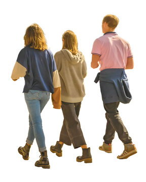 Tennagers walking three quarter back view isolated photo