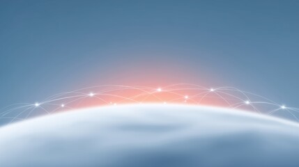 Abstract digital illustration of a globe with glowing network connections above, showcasing a futuristic concept of global communication and technology with copy space