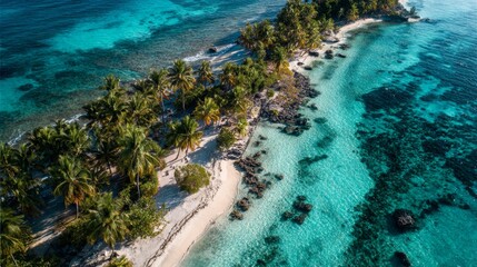 Aerial view of a beautiful beach with crystal clear waters