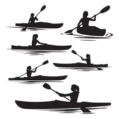 Kayaking and Canoeing Vector Silhouettes Set