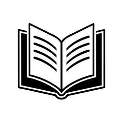 A simple white open book icon with visible lines on pages isolated on white background
