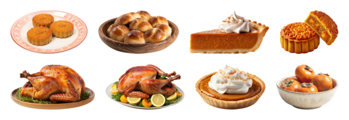 PNG Festive feast with delicious dishes, element set on transparent background