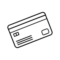 Simple white icon of a credit card with lines and a square chip isolated on white background