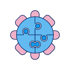 Abstract circular puzzle piece design with pink petal like extensions isolated on white background