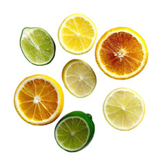 Slicing citrus fruits for refreshing drinks kitchen bright top-down isolated on transparent background