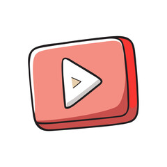 A stylized pink play button icon with a white triangle and a small beige triangle inside isolated on white background