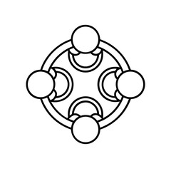 Abstract circular design with four outer circles and inner arched elements isolated on white background