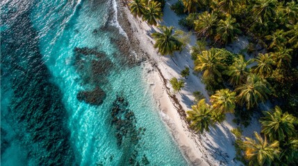 Aerial view of a beautiful beach with crystal clear waters