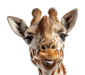 Playful giraffe sticking out tongue wildlife habitat animal portrait isolated on transparent background