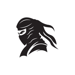Ninja warrior icon. Simple black ninja head logo illustration design