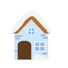 Cozy winter house illustration on a white background. Cute home in Snow season 