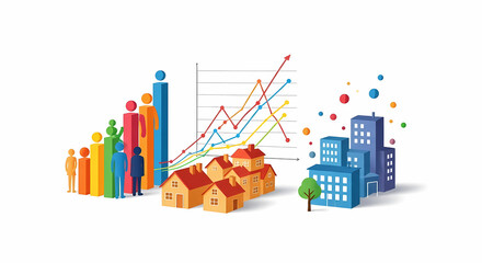 Obraz premium Population Growth and Housing Development Trends and Urban Expansion
