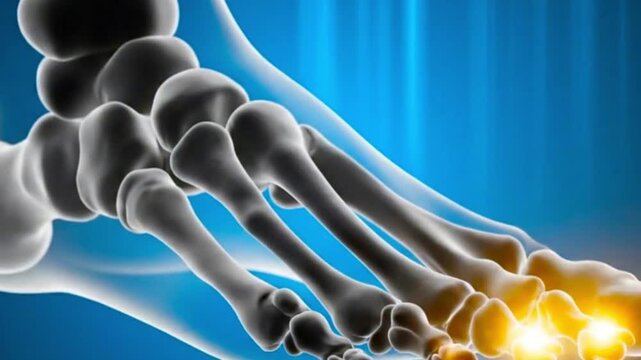 Foot bones illustration showing anatomy with yellow glow on a blue gradient background image art