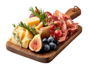 Delicious charcuterie board with fruits and cheeses home isolated on transparent background