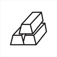 Icon of three stacked gold bars, black and white line illustration, symbol of wealth, investment, finance, and treasure, isolated on a white background, vector graphic element.