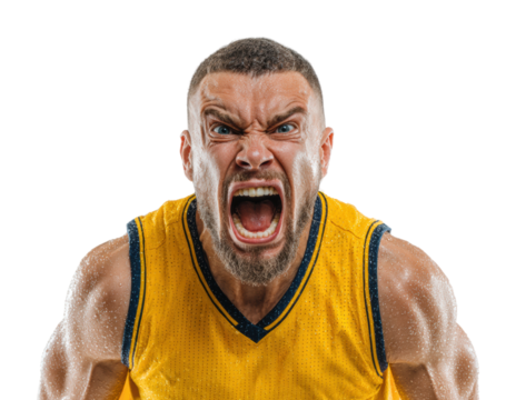 Basketball player celebrating victory court action energetic isolated on transparent background