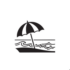 "Beach with umbrella and waves"